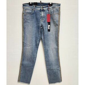 Cambio Women's Blue Skinny Jeans W/Gold Stripe Size 14